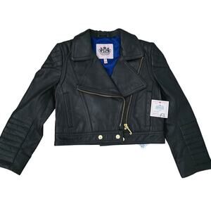 Juicy Couture Lamb Leather Motorcycle Jacket Girls 4/5 Black Biker Y2K Winter